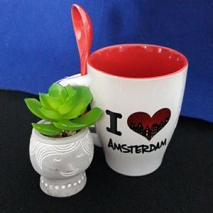 I LOVE AMSTERDAM COFFEE MUG. WHITE&RED